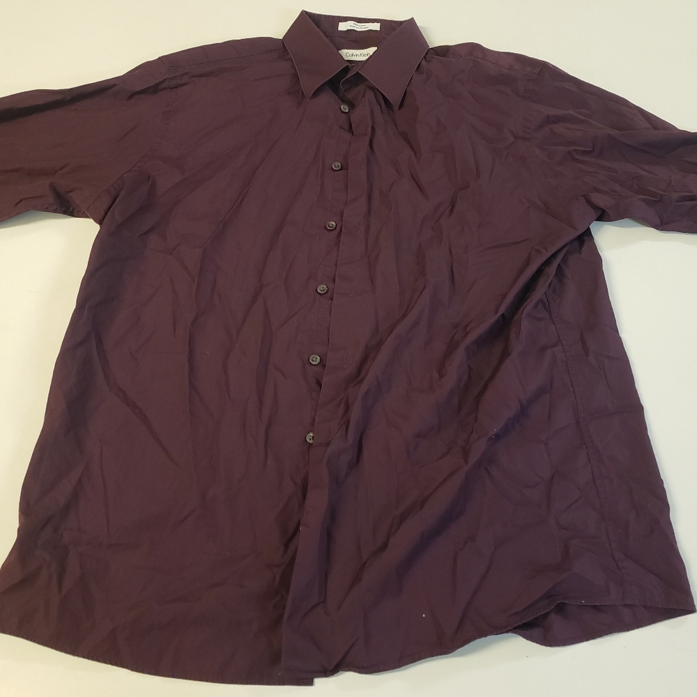 Purple Calvin Klein Long Sleeve Button Down Dress Shirt Size 17-32/33